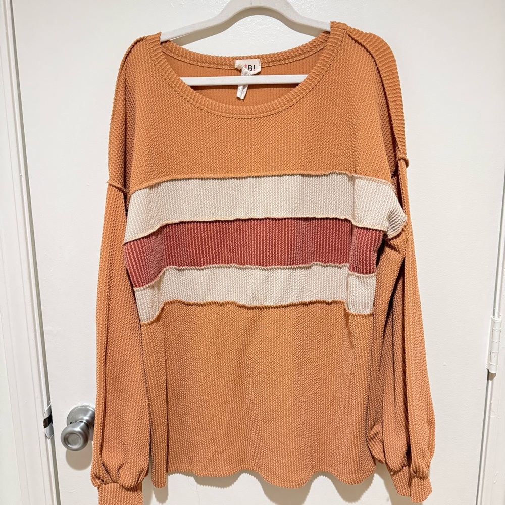 BiBi Textured Knit Top in Tan and Cream